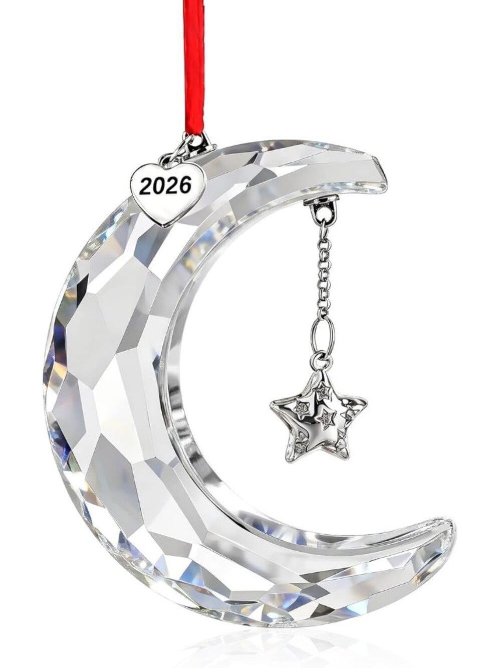 2026 Clear Crystal Moon Hanging Ornament Suncatcher Christmas Decor